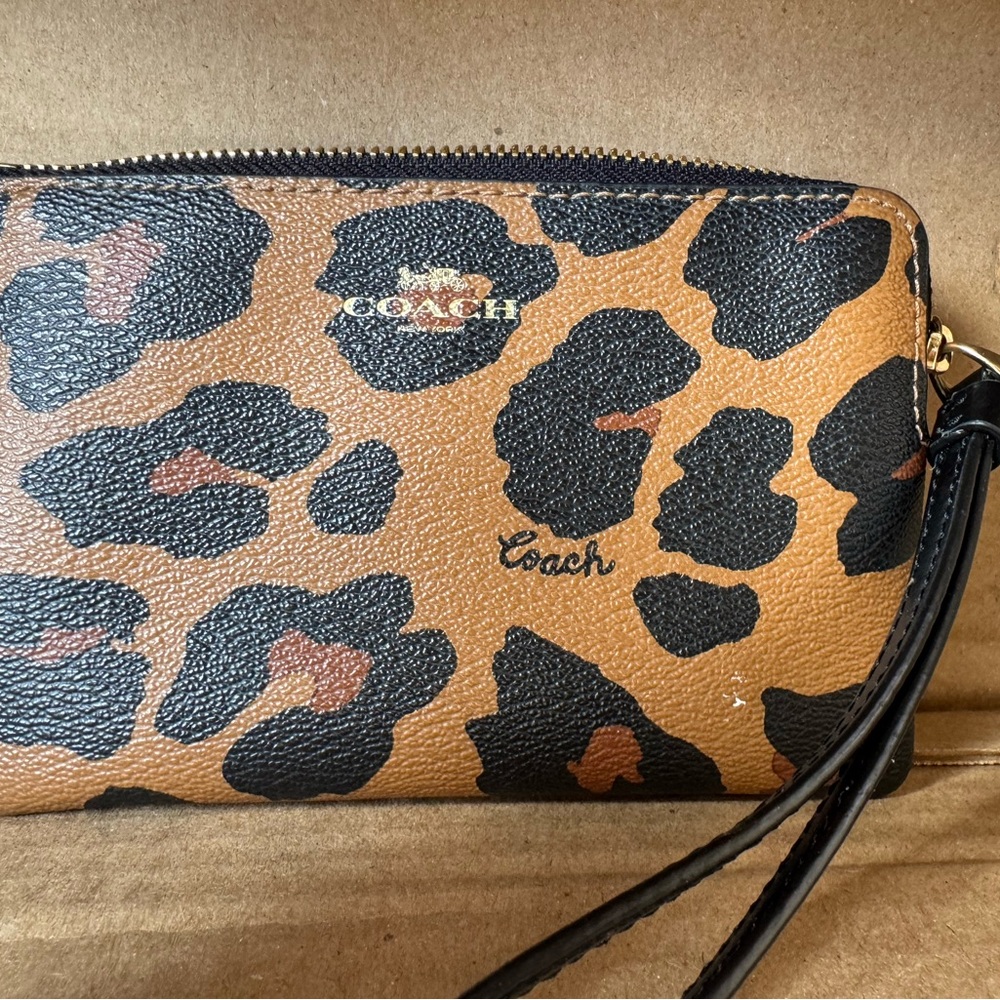 Coach Tan and Black Leopard Print Wristlet